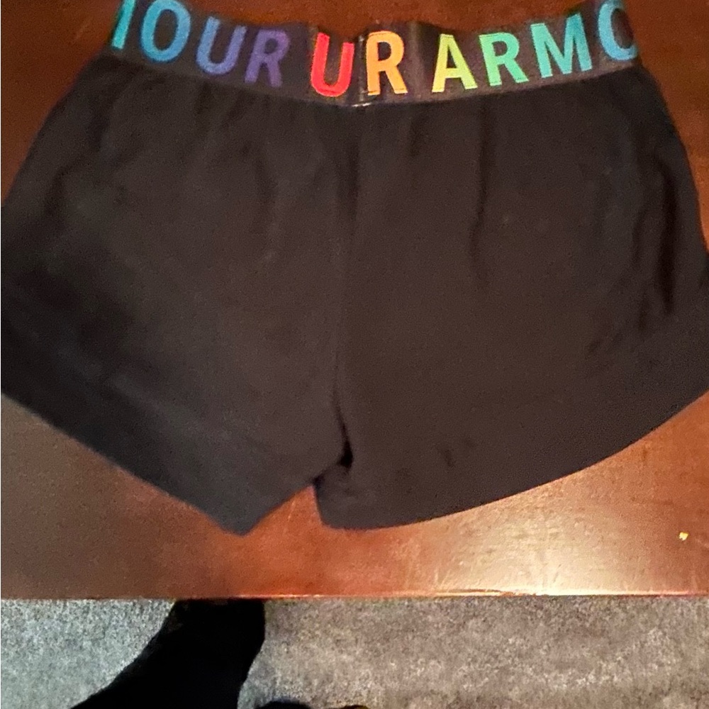 Under Armour Black Athletic Shorts with Rainbow Waistband